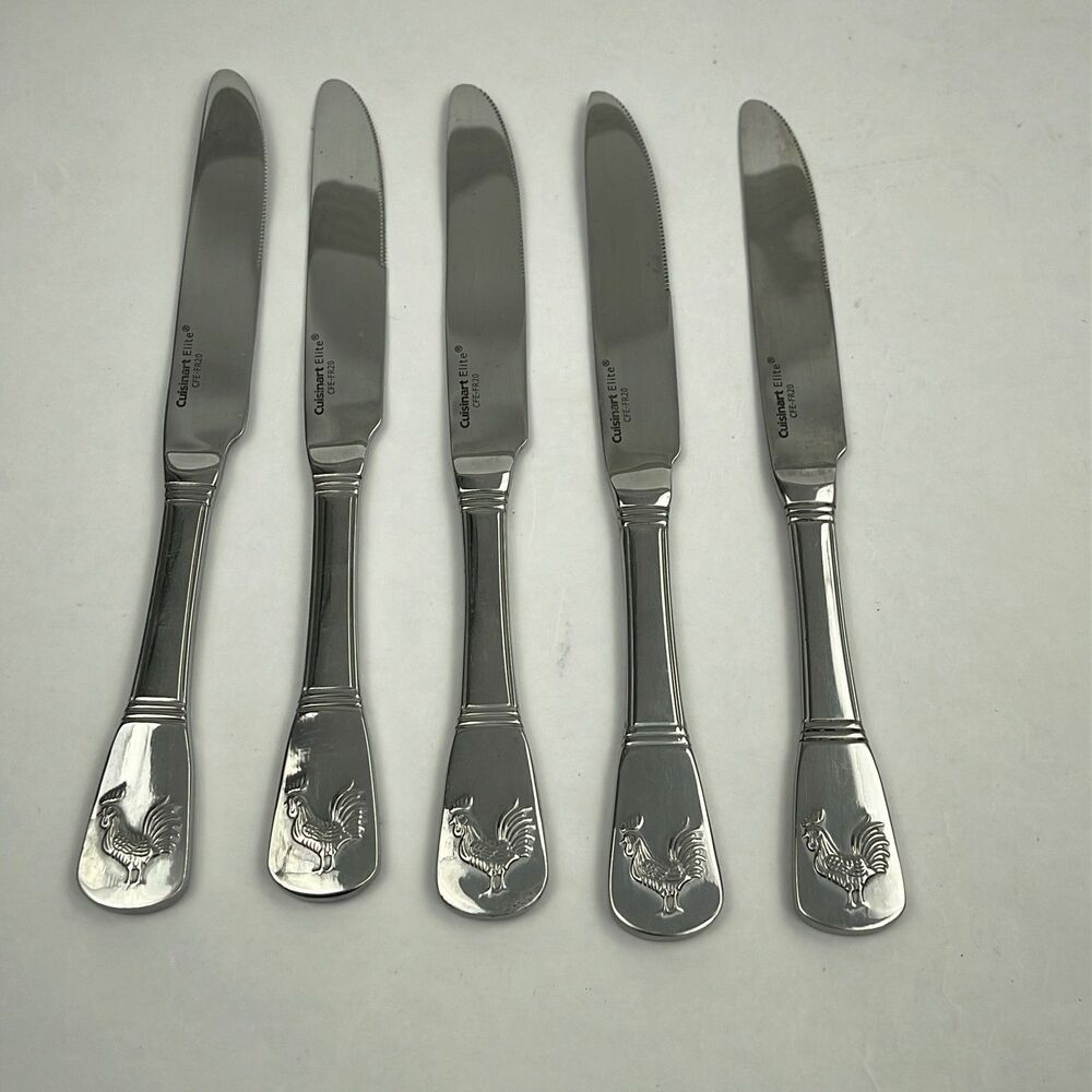 Cuisinart Elite French Rooster Knives Stainless Set of 5 Retired 9 1/4"
